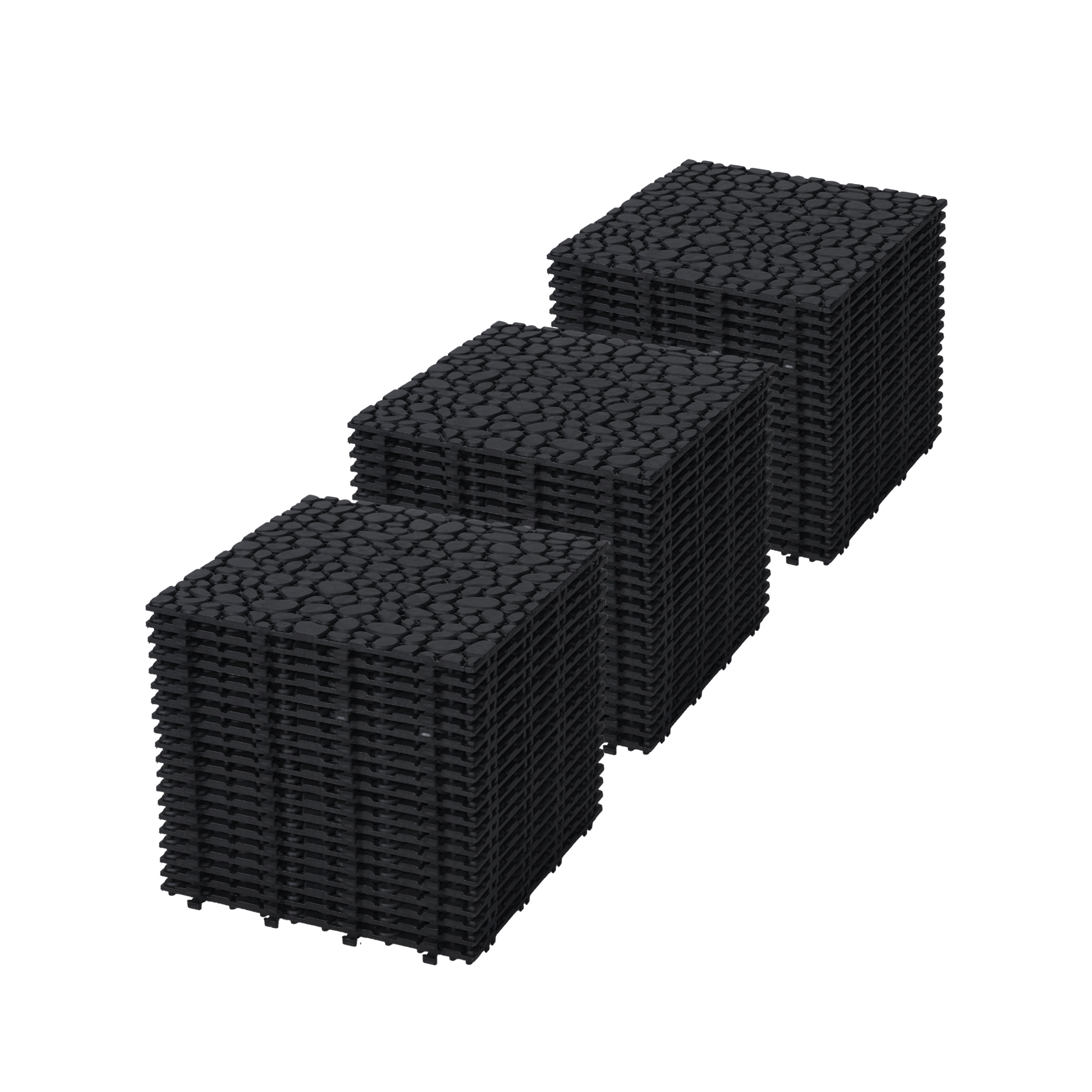12 x 12 Inch Black Interlocking Deck Tiles Plastic Waterproof Outdoor All Weather Anti-slip Bathroom Shower Balcony Porch Strong Weight Capacity Upto 440 LBS, Pebble Stone Pattern Pack of 60 image 1