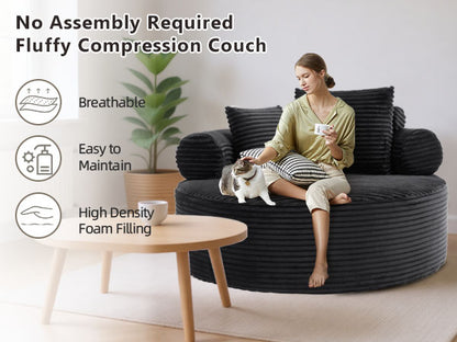 Round Sofa Bed with Memory Foam Sectional Couches for Living Room, Cloud Couch with three pillows, Black image 3