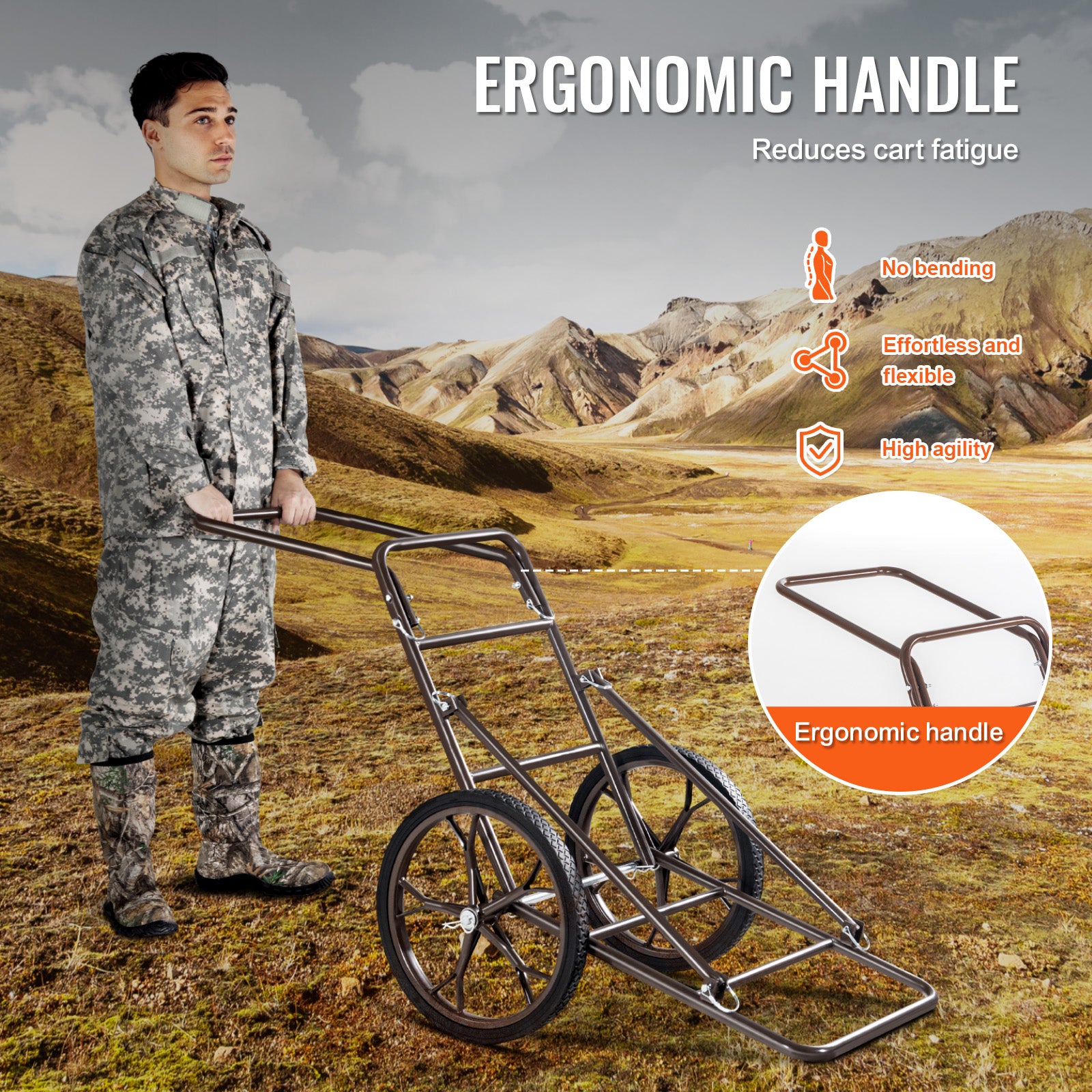 Deer Cart, 500 LBS Capacity Folding Game Cart, Deer Cart Game Hauler with 17" Big Rubber Wheel & Ergonomic Handle, Heavy-Duty Game Cart Accessories, Utility Gear Dolly for Hunting Fishing Hiking image 8