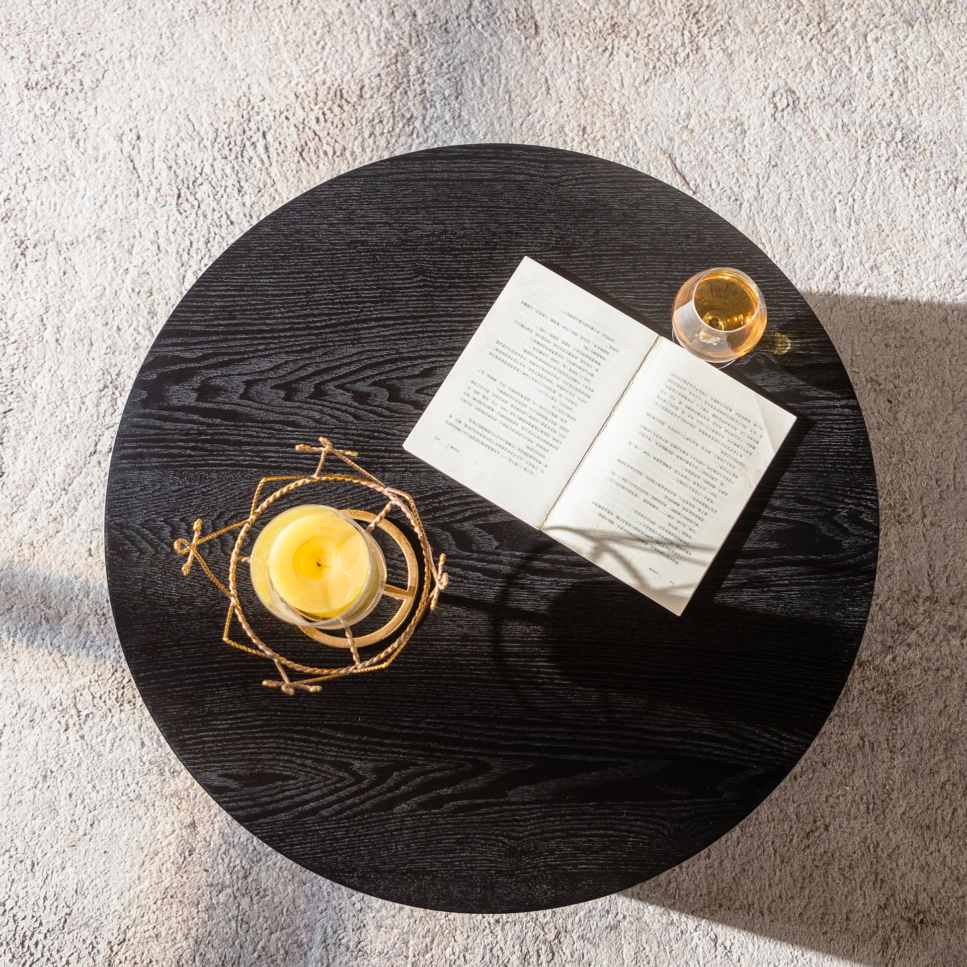 Round Coffee Table With Lift Handcrafted Relief Sturdy Pedestal Wooden Tea Table for Living Room no need to Assemble image 5