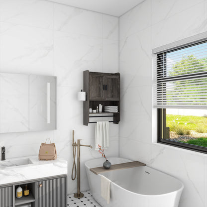 Bathroom Wall Cabinet with Doors,Adjustable Shelf,Towel Bar and Paper Holder, Over The Toilet Storage Cabinet, Medicine Cabinet for Bathroom-Grey image 2
