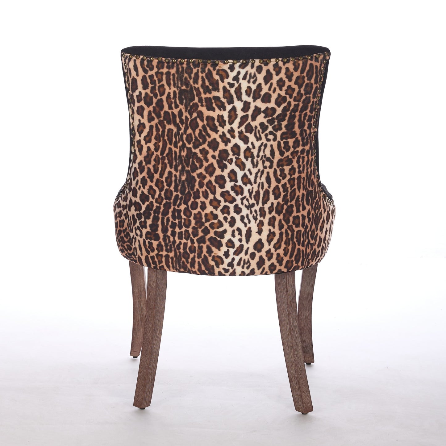 A&A Furniture,Ultra Side Dining Chair, Thickened fabric chairs with neutrally toned solid wood legs, Bronze nail head, Set of 2,Leopard Print image 7