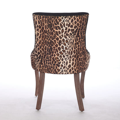 A&A Furniture,Ultra Side Dining Chair, Thickened fabric chairs with neutrally toned solid wood legs, Bronze nail head, Set of 2,Leopard Print image 7