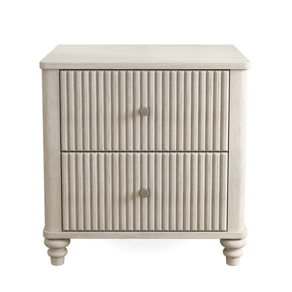 Fluted Nightstand, 21.65" Wide Side Table with 3 Drawers, Mid Century Modern Wood NightStand with Metal Handle, Wooden Bedside End Table for Bedroom, Living Room, Closet, Beige image 5
