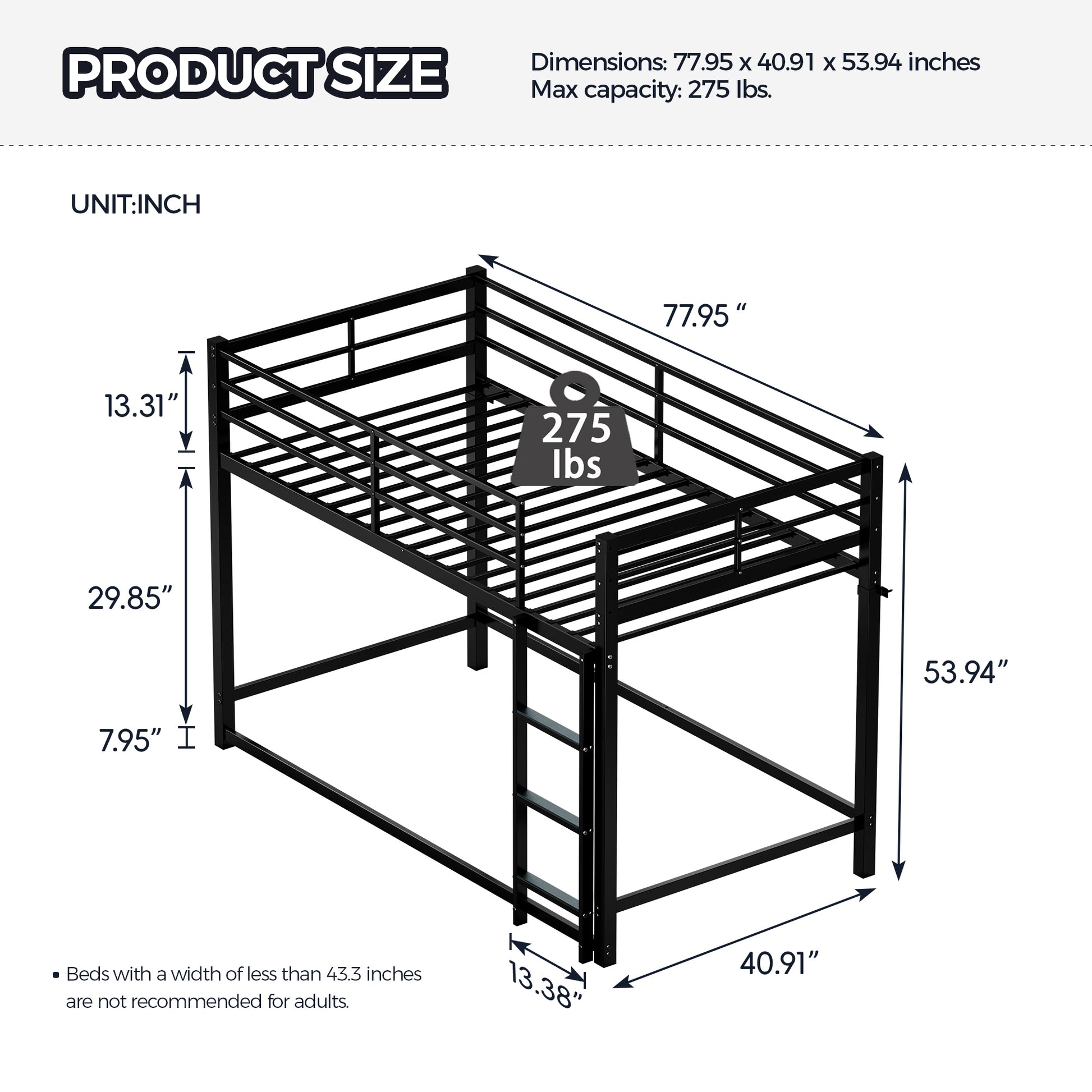 Bunk Bed with Ladder and high Guardrail Metal Bunk Bed, Storage Space, Noise Free,Twin Over Twin Size,BLACK image 2