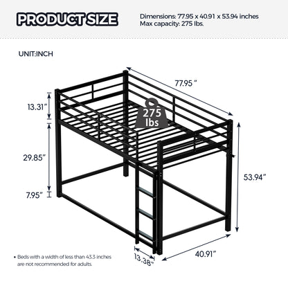 Bunk Bed with Ladder and high Guardrail Metal Bunk Bed, Storage Space, Noise Free,Twin Over Twin Size,BLACK image 2