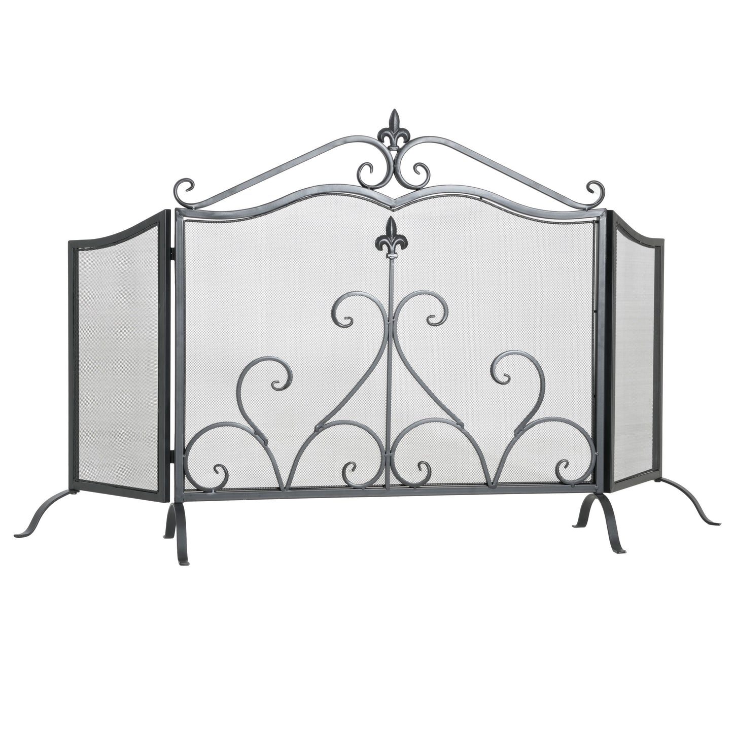Onyx 3-Panel Iron Fireplace Screen 54" x 31.5", Black Finish image 3