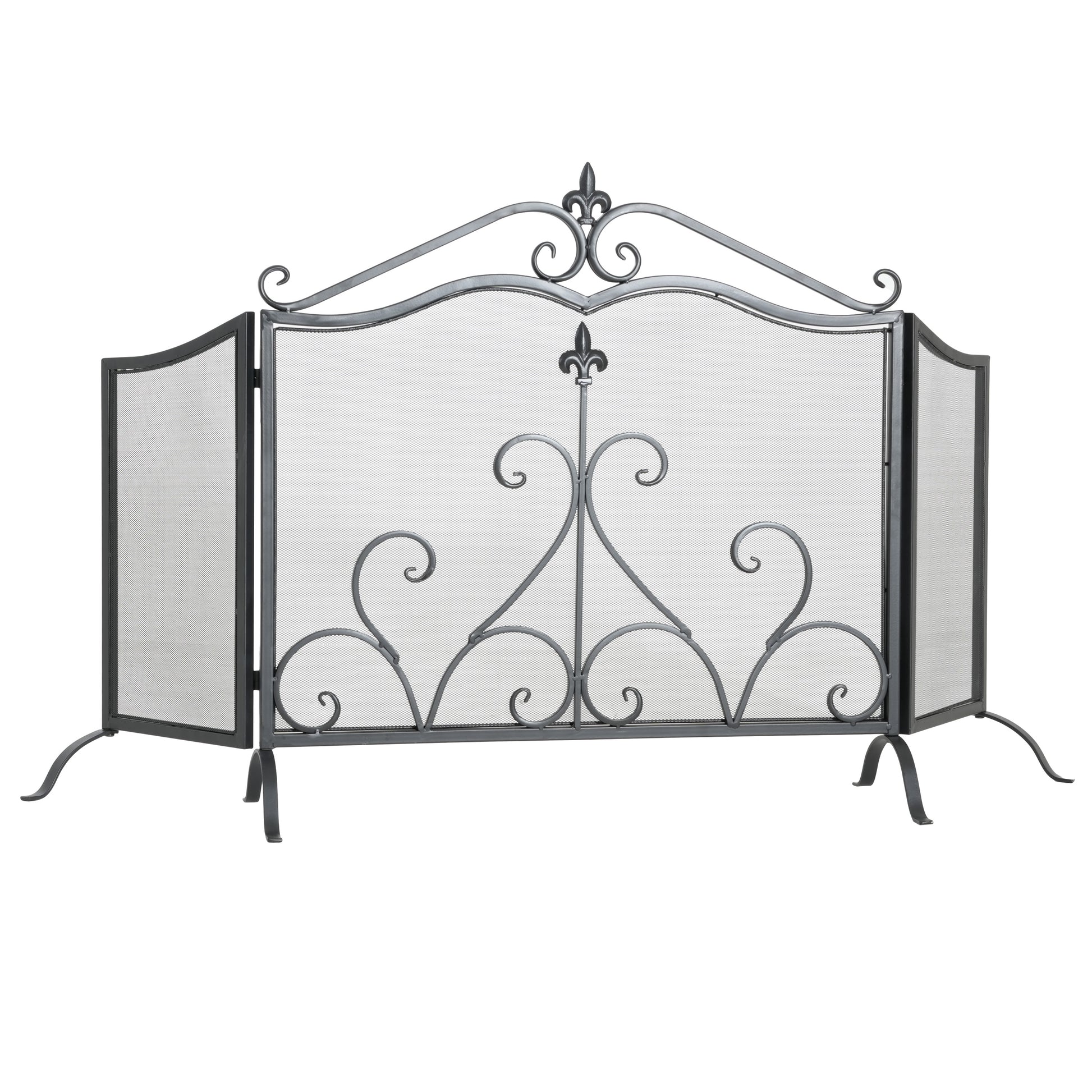 Onyx 3-Panel Iron Fireplace Screen 54" x 31.5", Black Finish image 3