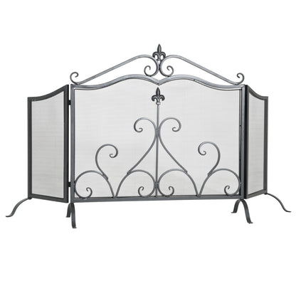 Onyx 3-Panel Iron Fireplace Screen 54" x 31.5", Black Finish image 3