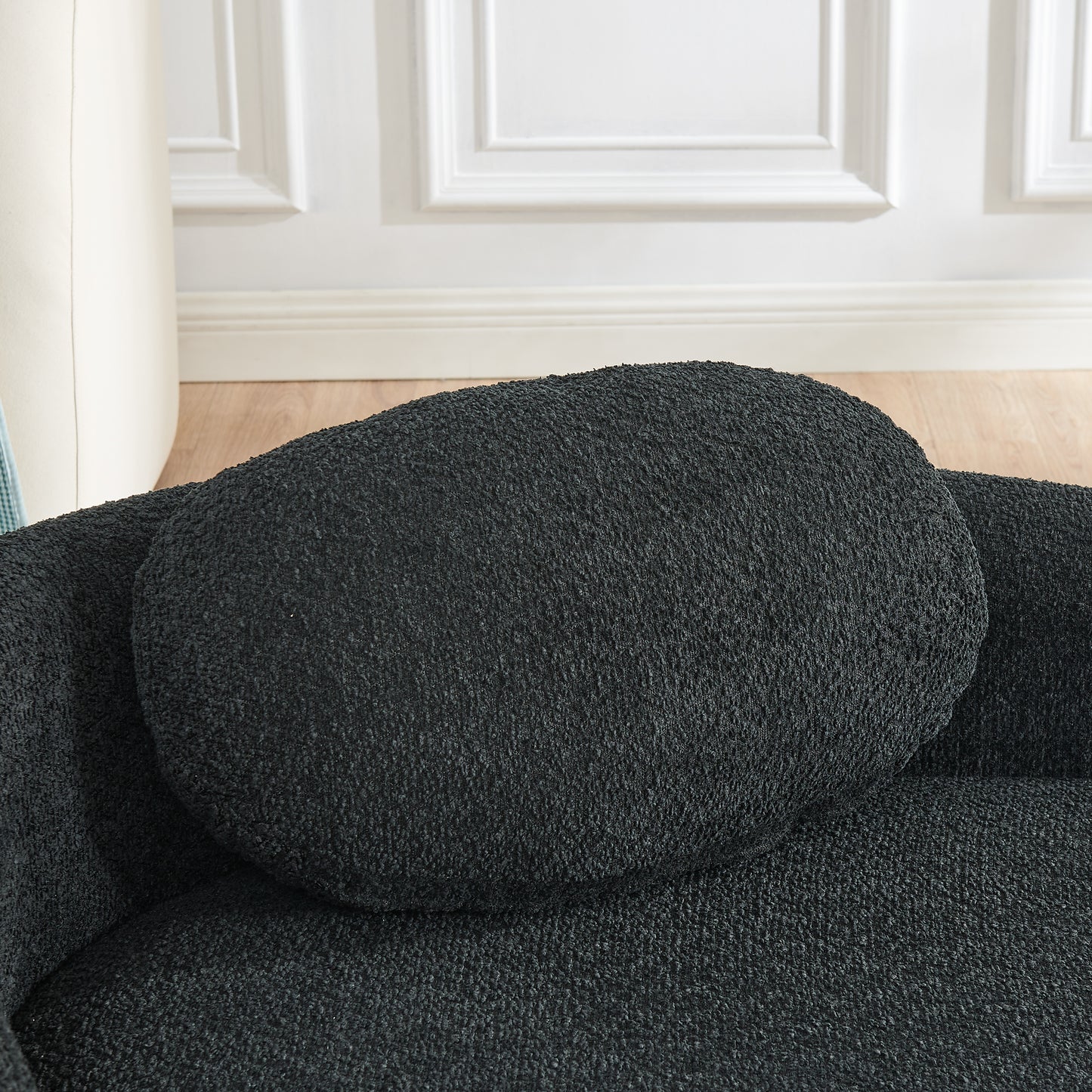 Modern Oval Single Lazy Sofa Chair with Integrated Backrest, Side Armrest and Pillow, Compact Space-Saving Lounge Chair for Living Room Bedroom-Black image 5