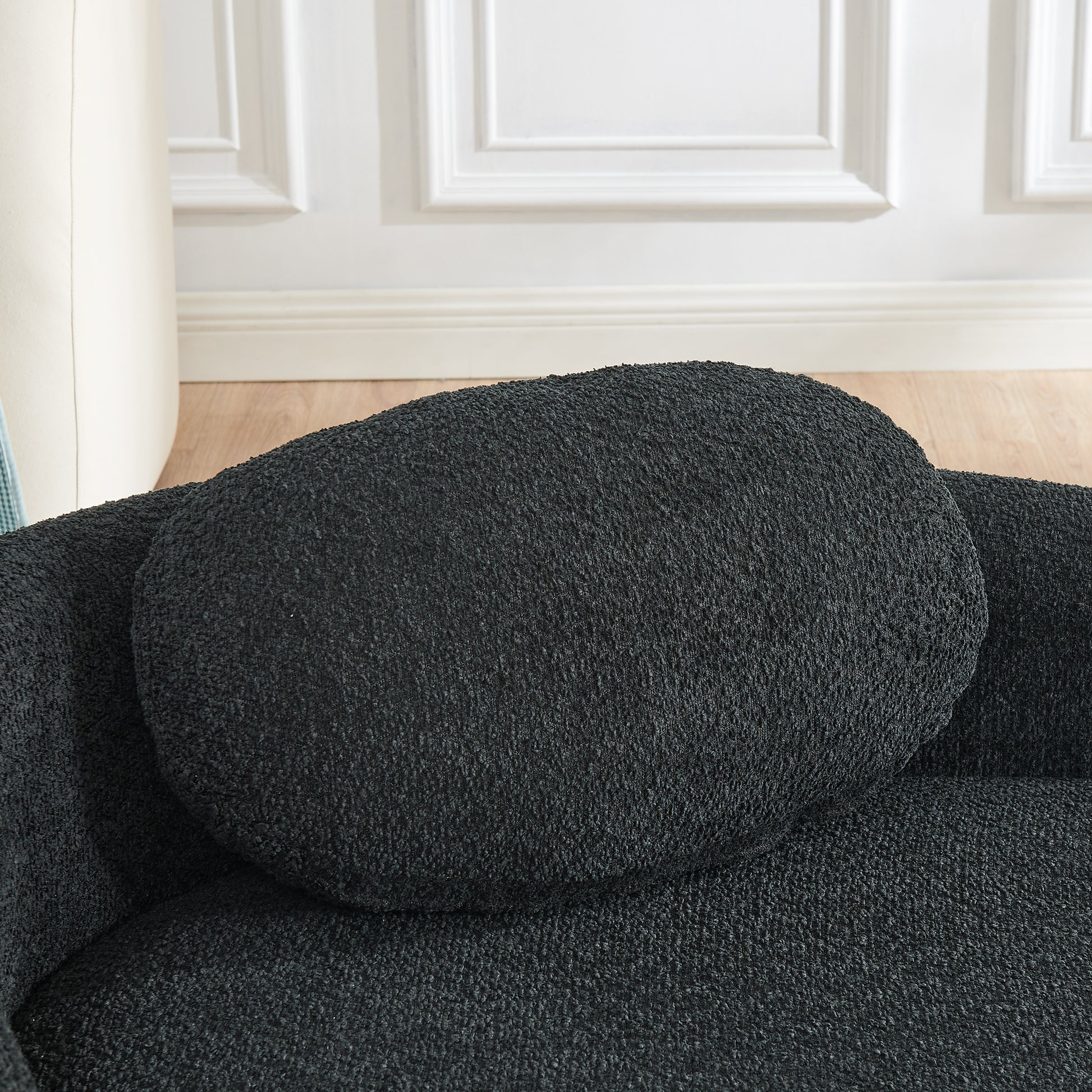Modern Oval Single Lazy Sofa Chair with Integrated Backrest, Side Armrest and Pillow, Compact Space-Saving Lounge Chair for Living Room Bedroom-Black image 5