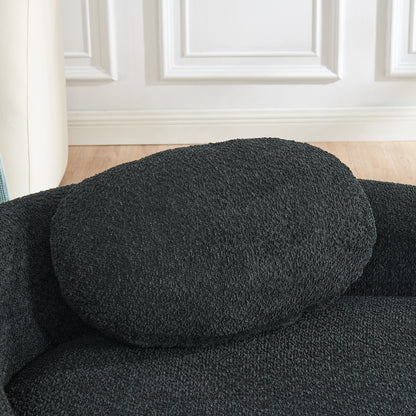 Modern Oval Single Lazy Sofa Chair with Integrated Backrest, Side Armrest and Pillow, Compact Space-Saving Lounge Chair for Living Room Bedroom-Black image 5