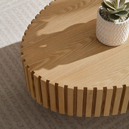 Modern Handcraft Drum Coffee Table Length 43.7 inch Ellipse Coffee Table for Living Room,Oval Small Coffee Table with Sturdy Pedestal,Natural Ash MDF,W2582P251207 image 9