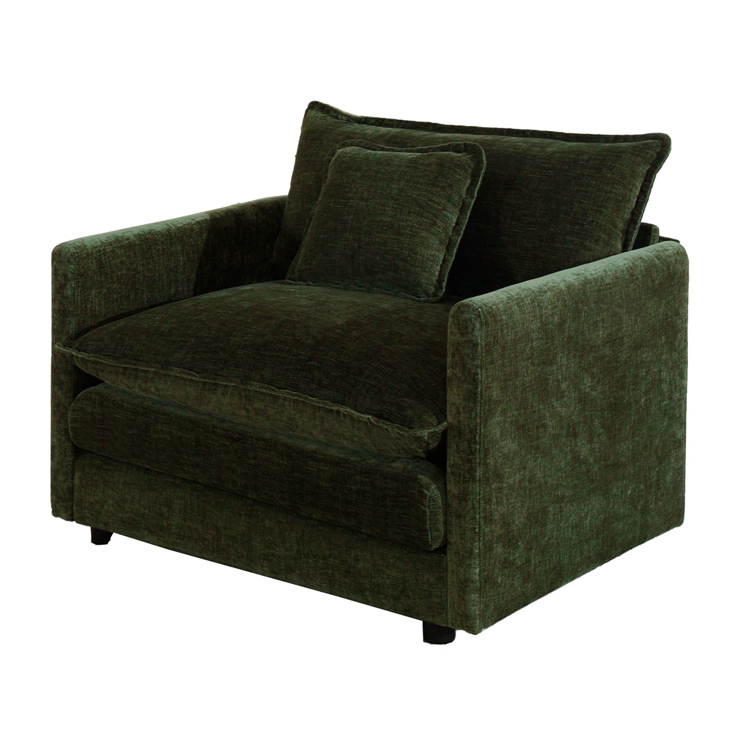 Comfy Deep Single Seat Sofa Upholstered Reading Armchair Living Room Chair Green Chenille Fabric, 1 Toss Pillow image 3