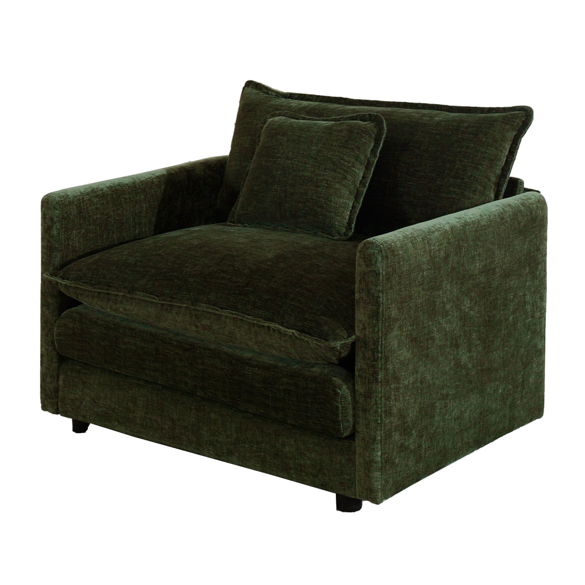 Comfy Deep Single Seat Sofa Upholstered Reading Armchair Living Room Chair Green Chenille Fabric, 1 Toss Pillow image 3