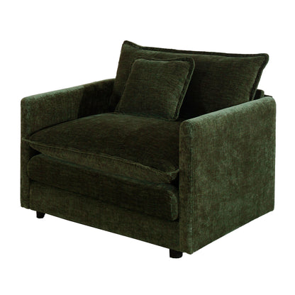 Comfy Deep Single Seat Sofa Upholstered Reading Armchair Living Room Chair Green Chenille Fabric, 1 Toss Pillow image 3