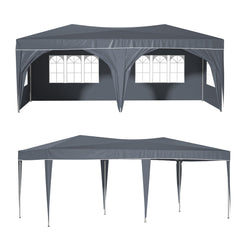 10'x20' Pop Up Canopy Tent with 6 Sidewalls, Ez Pop Up Outdoor Canopy for Parties, Waterproof Commercial Tent with 3 Adjustable Heights, Carry Bag, 6 Sand Bags, 6 Ropes and 12 Stakes, Blue
