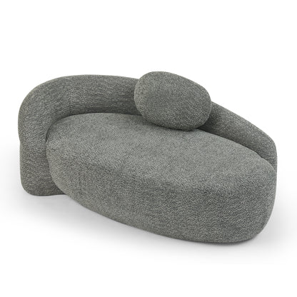 Modern Oval Single Lazy Sofa Chair with Integrated Backrest, Side Armrest and Pillow, Compact Space-Saving Lounge Chair for Living Room Bedroom-Dark Gray image 9