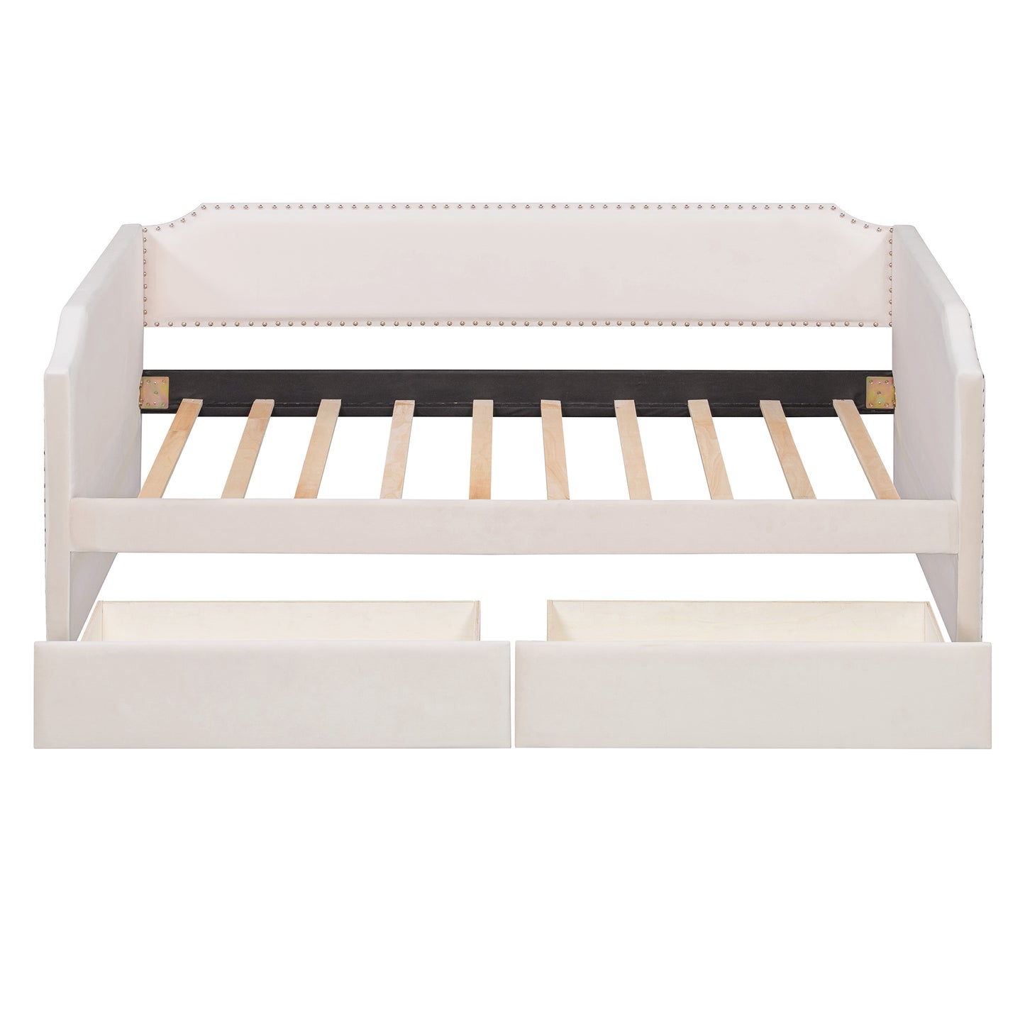 Twin Size Velvet Upholstered Daybed with 2 Drawers, Beige image 5