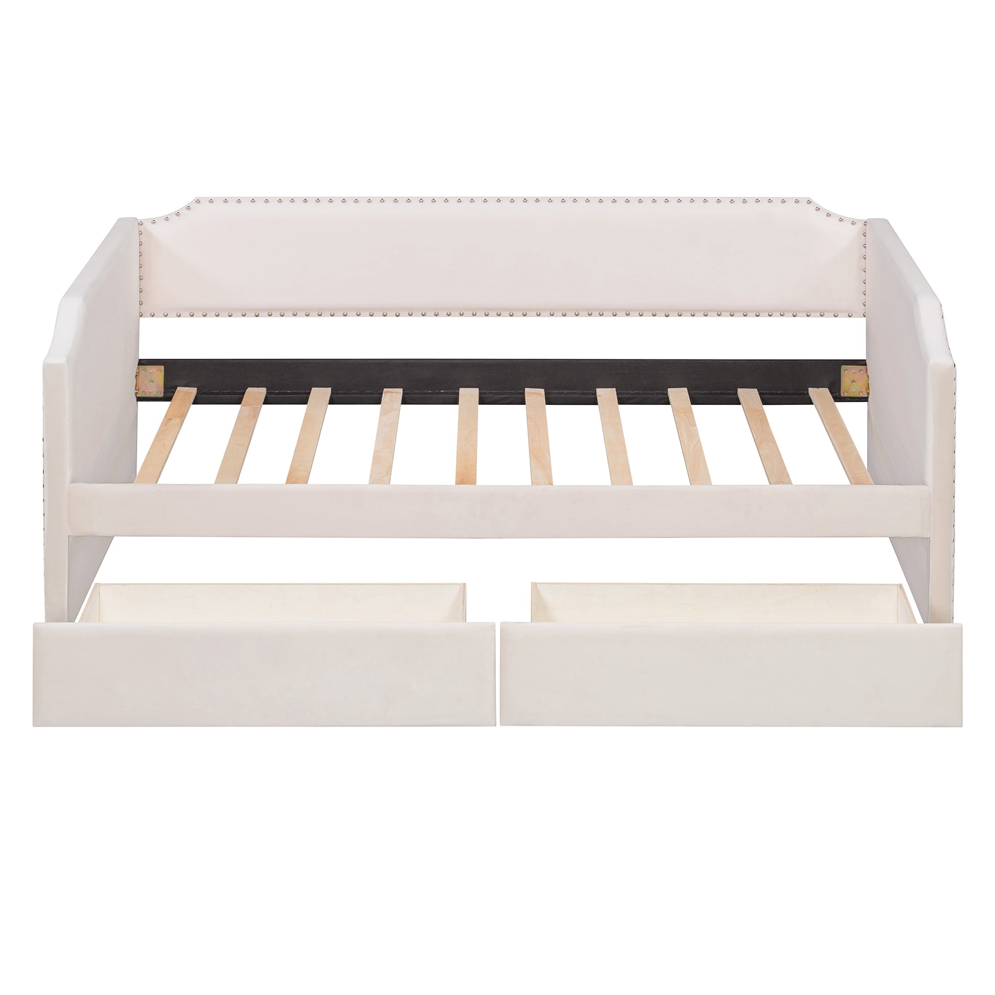 Twin Size Velvet Upholstered Daybed with 2 Drawers, Beige image 5