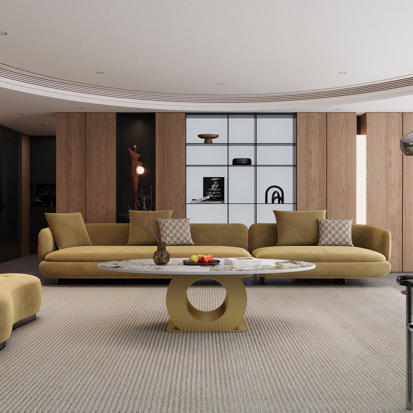 Modern 49.2" Oval Sintered Stone Coffee Table with Stainless Steel Base, Center Table for Living Room image 3