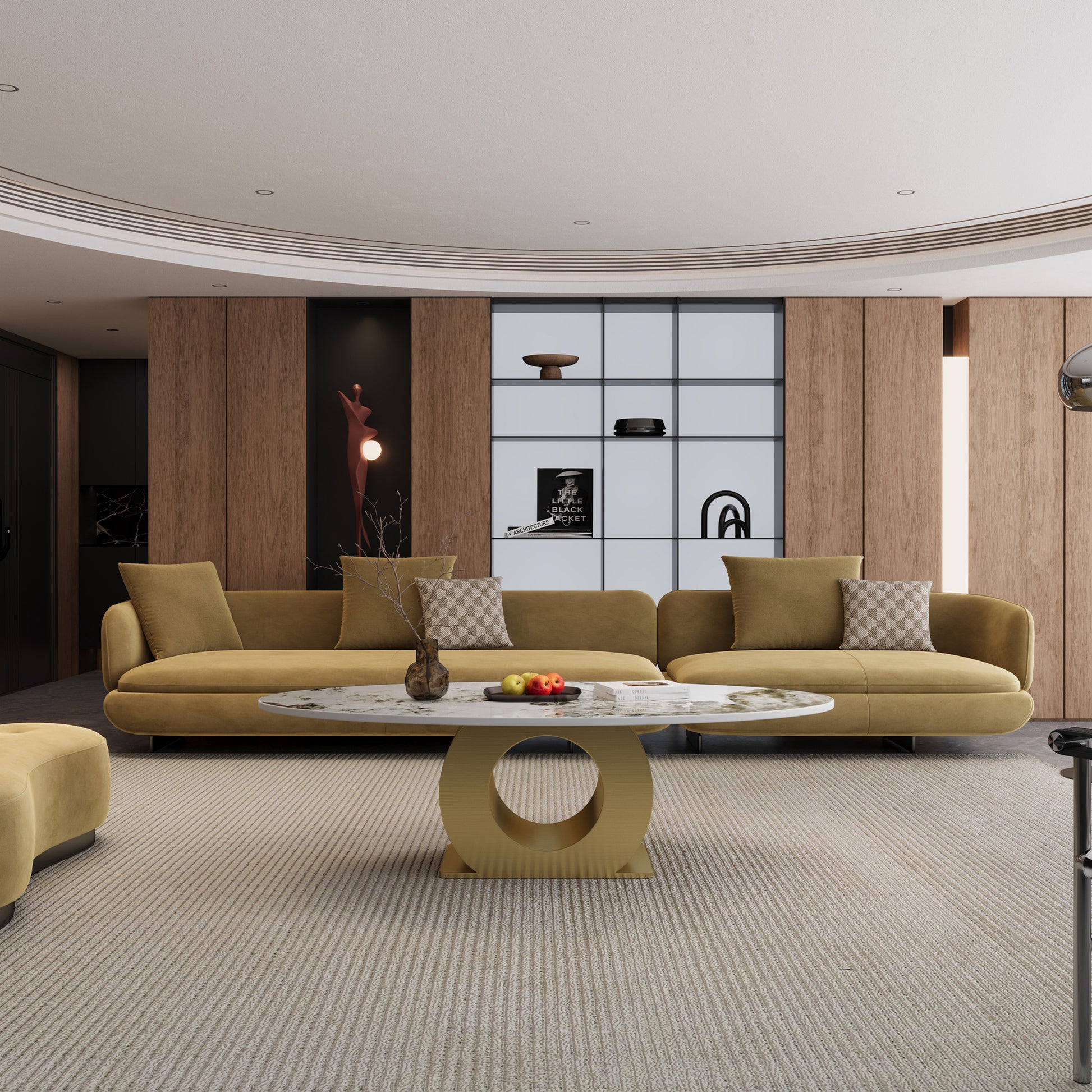 Modern 49.2" Oval Sintered Stone Coffee Table with Stainless Steel Base, Center Table for Living Room image 3