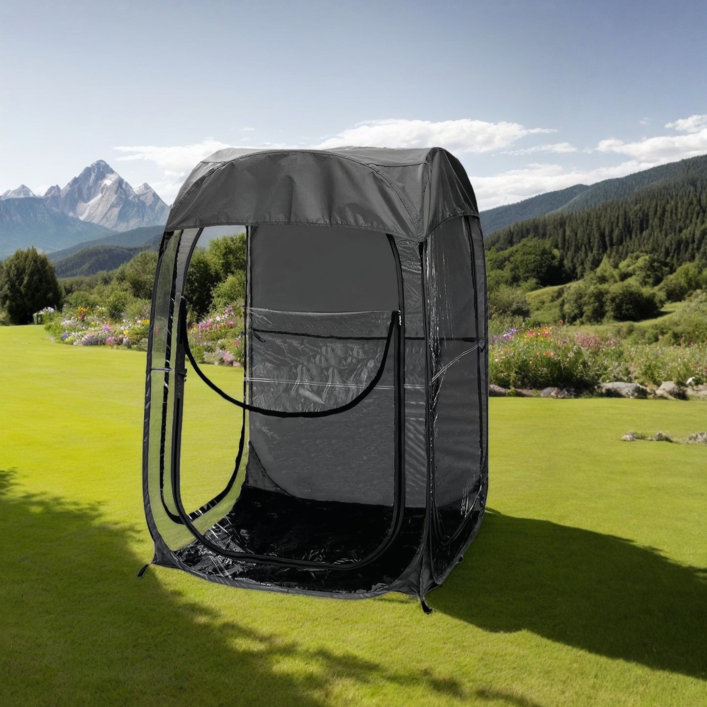 Portable Pop Up Sports Tent, Ideal Shelter for Outdoor Sports Events, Fishing and Camping, Protection from Cold Wind and Rain, Black image 7