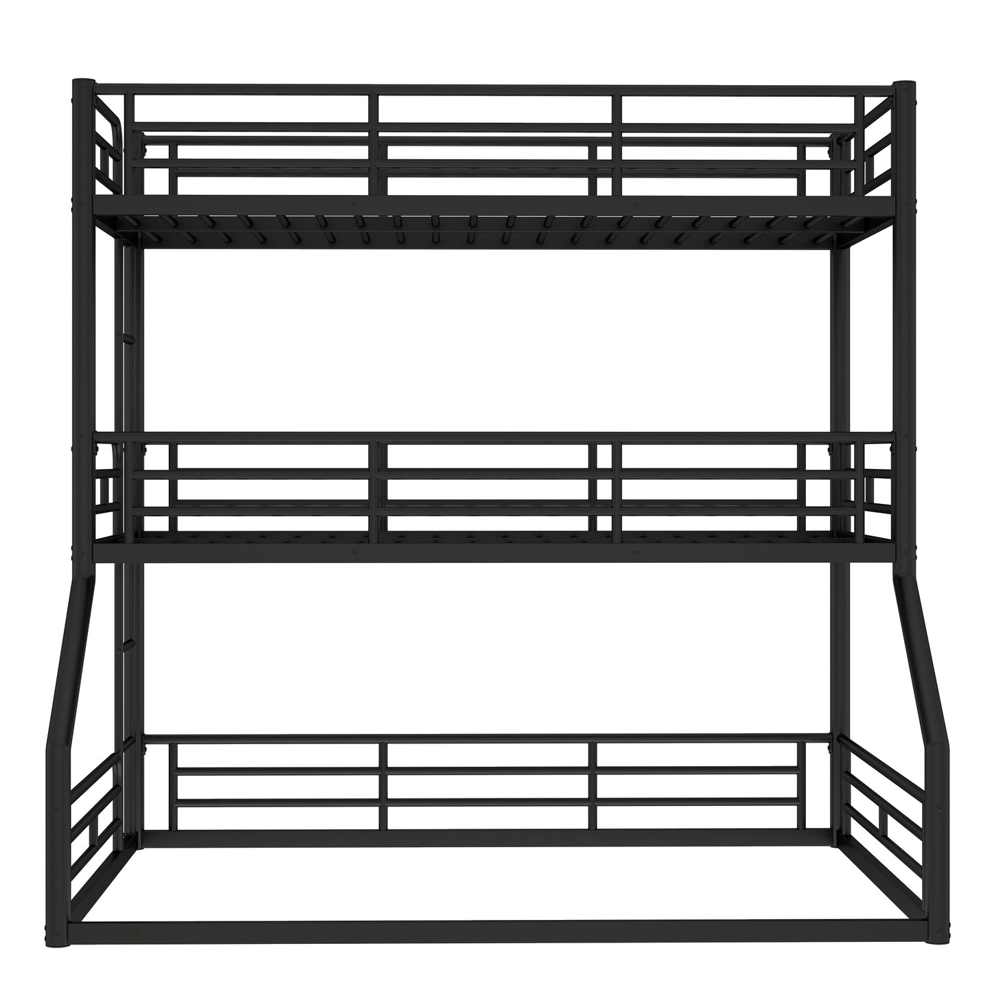 Twin over Twin over Full Bunk Bed, Metal Triple Bunk Bed with Safety Guardrails, Heavy-duty Bunk Bed with Noise-reduced Design, Black image 7