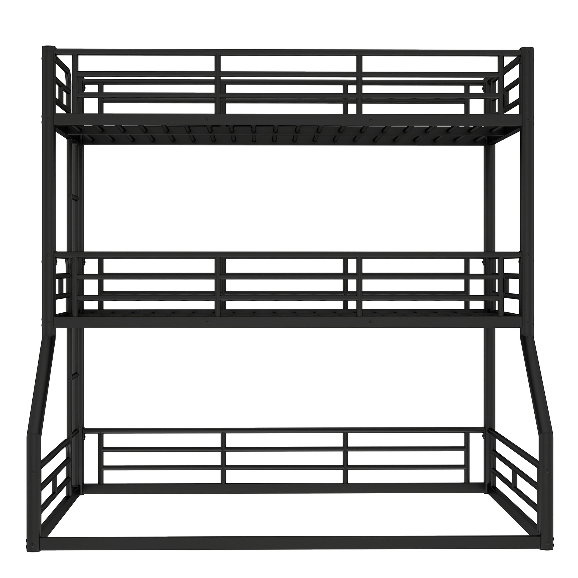 Twin over Twin over Full Bunk Bed, Metal Triple Bunk Bed with Safety Guardrails, Heavy-duty Bunk Bed with Noise-reduced Design, Black image 7