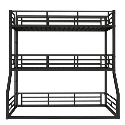 Twin over Twin over Full Bunk Bed, Metal Triple Bunk Bed with Safety Guardrails, Heavy-duty Bunk Bed with Noise-reduced Design, Black image 7