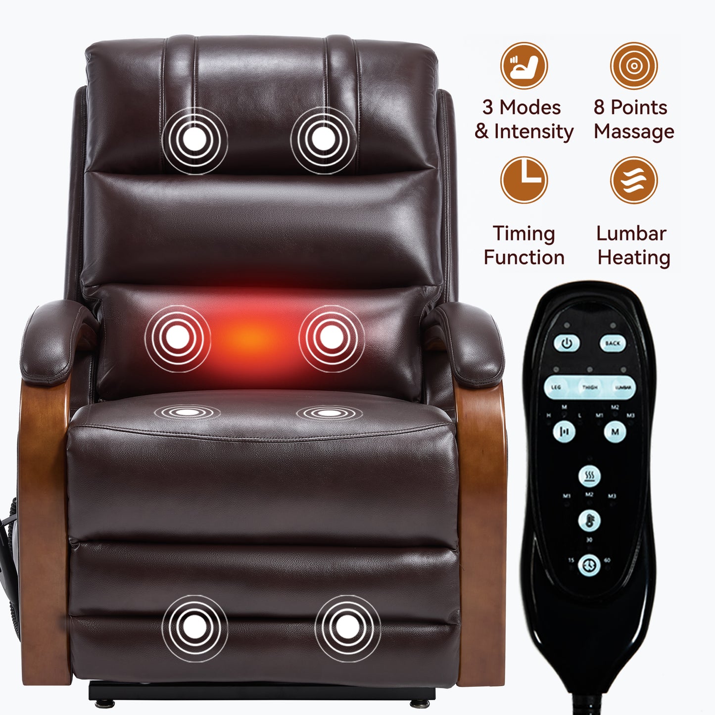 Power Brown Leatheraire Lift Recliner Chair Dual Motor Infinite Position Up to 350 LBS with Solid Wood Armrests, Heat Massage and Heavy Duty Motion Mechanism image 8