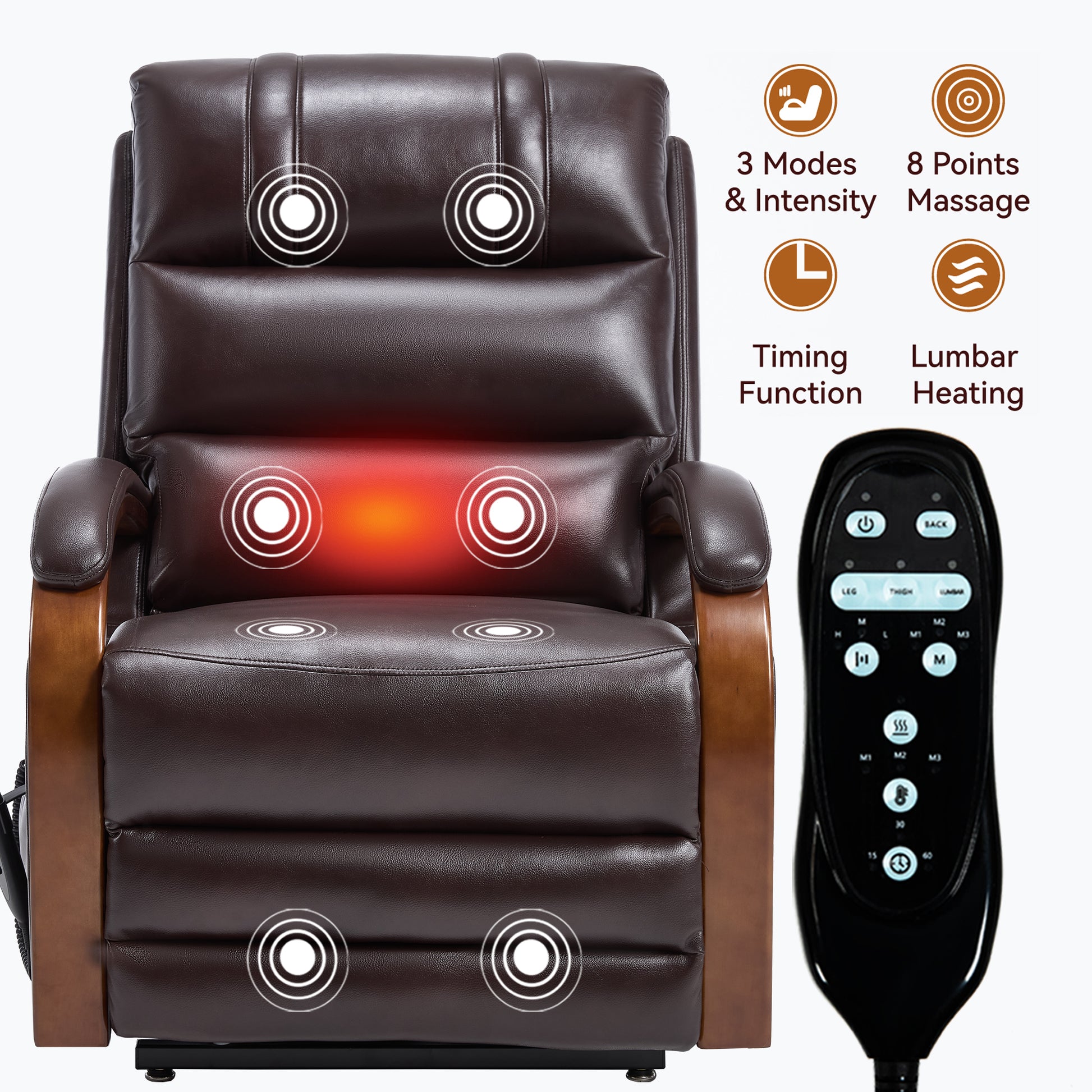 Power Brown Leatheraire Lift Recliner Chair Dual Motor Infinite Position Up to 350 LBS with Solid Wood Armrests, Heat Massage and Heavy Duty Motion Mechanism image 8