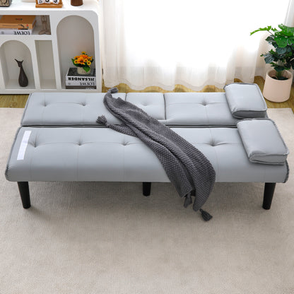 The 67-inch light gray PVC multi-functional sofa bed, with a foldable and cup holder design, makes it extremely convenient to turn the living room into a guest room image 2