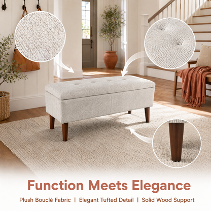 42" Rectangular Linen Ottoman Bench, Modern Low Footrest Stool with Solid Wood Tapered Legs, Multi-Use Entryway Shoe Bench & End of Bed Bench for Living Room/Bedroom image 3