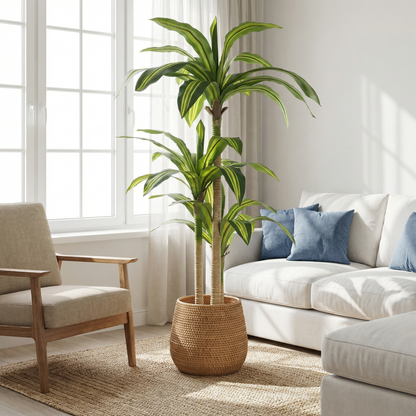 5' Artificial Dracaena Tree with Black Plastic Pot, 1pc/set image 1