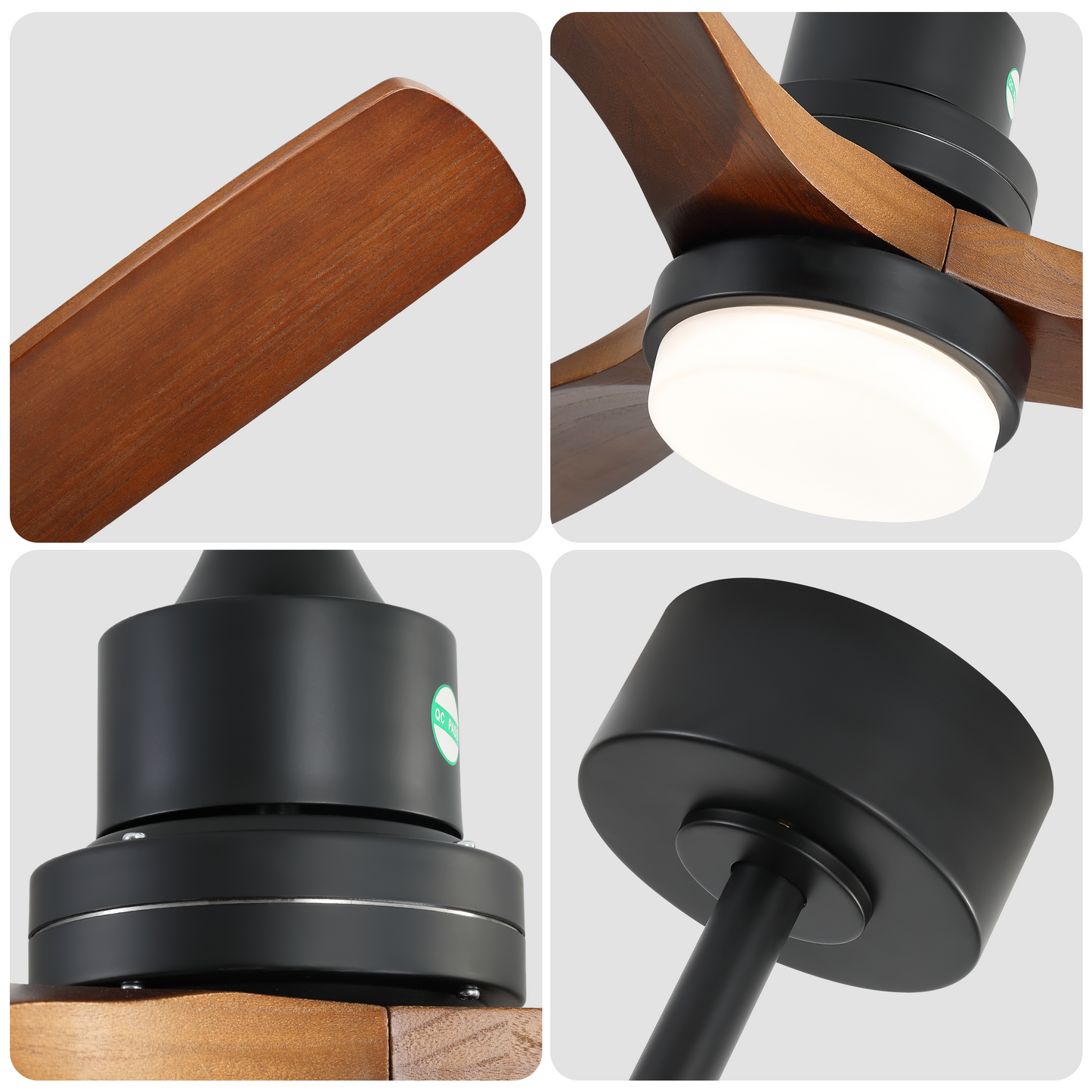 (Same as W882P368812) 52 Inch Indoor Ceiling Fan With Dimmable Led Light 3 Solid Wood Blades Remote Control Reversible DC Motor Black For Living Room image 2
