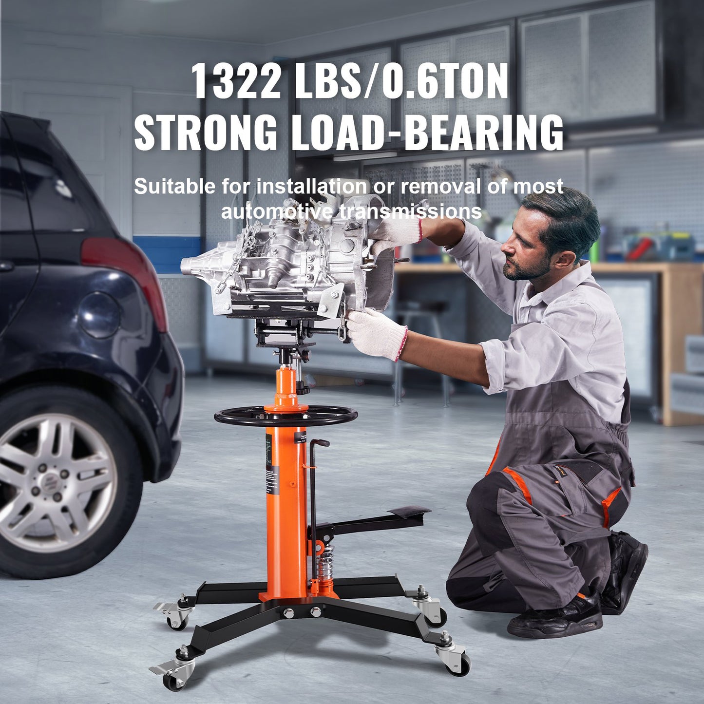 Hydraulic Transmission Jack 1322 lbs 360° Swivel Wheels For Car Lift image 3