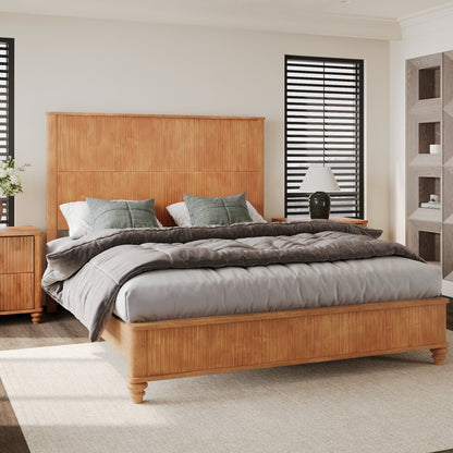 Solid Wood Bed Frame,Queen Platform Bed Frame with Headboard,Tall Headboard Natural Wood Bed,No Box Spring Needed,Natural image 3