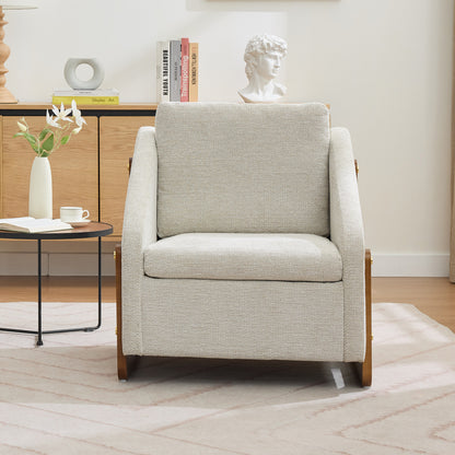 057-Set of 1 Chenille Fabric Modern Upholstered Armchair with Wooden Side Frame, Accent Leisure Chair with Cushioned Seat and Backrest for Living Room, Bedroom,Beige image 8