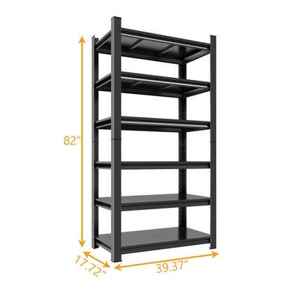 6-Tier Metal Storage Rack, 82"H Garage Shelving, Adjustable Shelves & Reinforced Double-Layer Uprights, Black, Assembly Required image 4