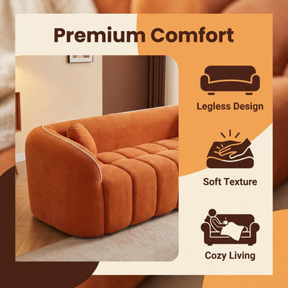 98.4" Modern Compressed Sofa, Cloud Couch 3-Seater Corduroy Sofa, No Assembly Required, Bubble Channel Tufted Couch with 2 Pillows, Comfy Deep Seat for Living Room, Apartment, Office image 5