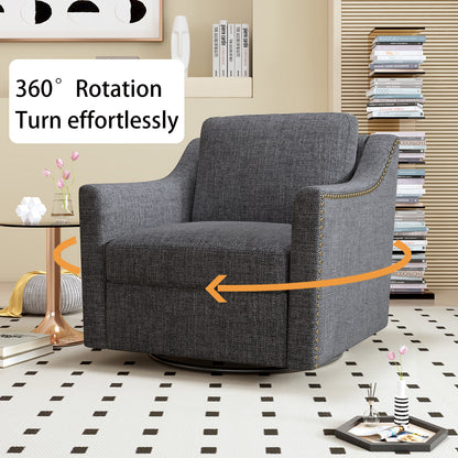 360 Degree Swivel Armchair Cotton linen skin-friendly fabric Ergonomic design Brass nail decorative armchair Living room chairs Bedroom chairs Living room chairs Black legs Suitable for indoor homes image 5