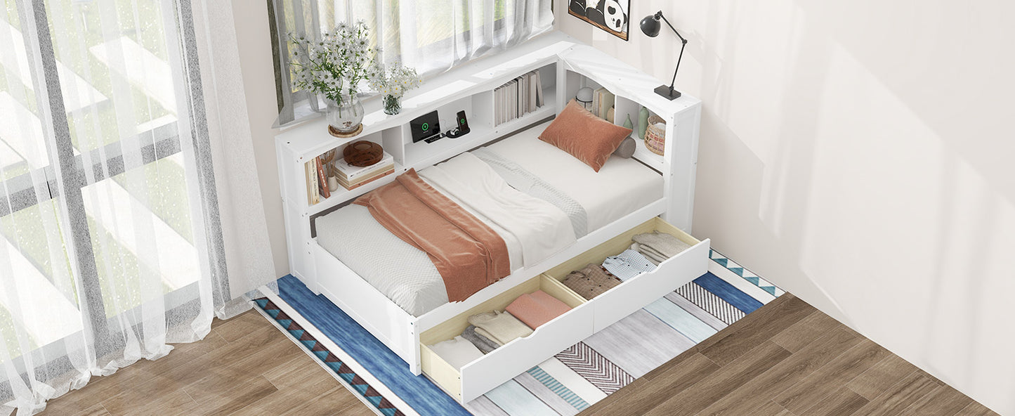 Twin Size Daybed with Two Storage Drawers, Storage Cabinets and USB Ports, White image 5