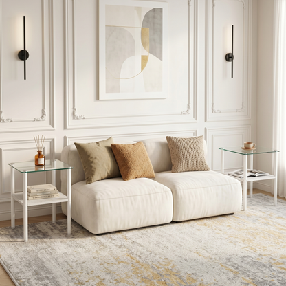 2-piece Modern Rectangular Glass Side Table, Tempered Glass Tabletop, MDF Storage Shelf & Metal Legs, Minimalist Sofa Side Table for Living Room & Bedroom image 1