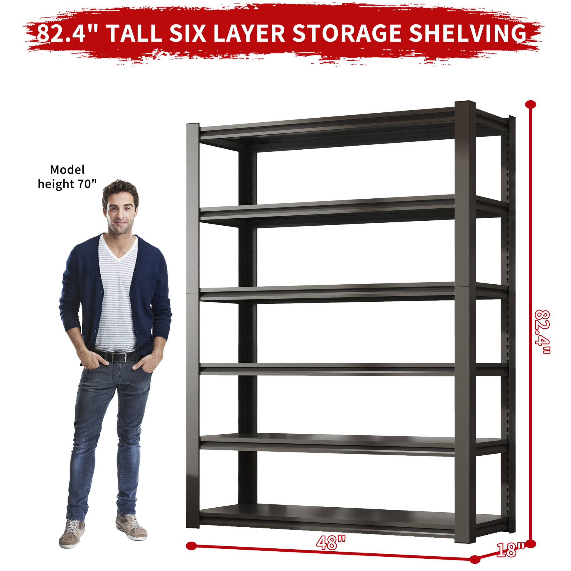 82"H 6 Tier Metal Shelves for Storage Garage Shelving 2400LBS Heavy Duty Storage Shelves Adjustable Garage Shelf Industrial Shelving Unit Storage Utility Rack,48"W*18"D*82"H,Black image 8
