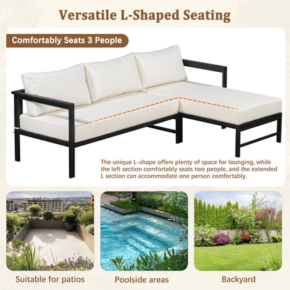 U_style Outdoor L-Shaped Sofa with Iron Frame,Weather-Resistant Patio Sofa Set with Ultra-Thick Cushions,Comfortable Seating for 3,Ideal for Patio, Balcony,and Garden image 9