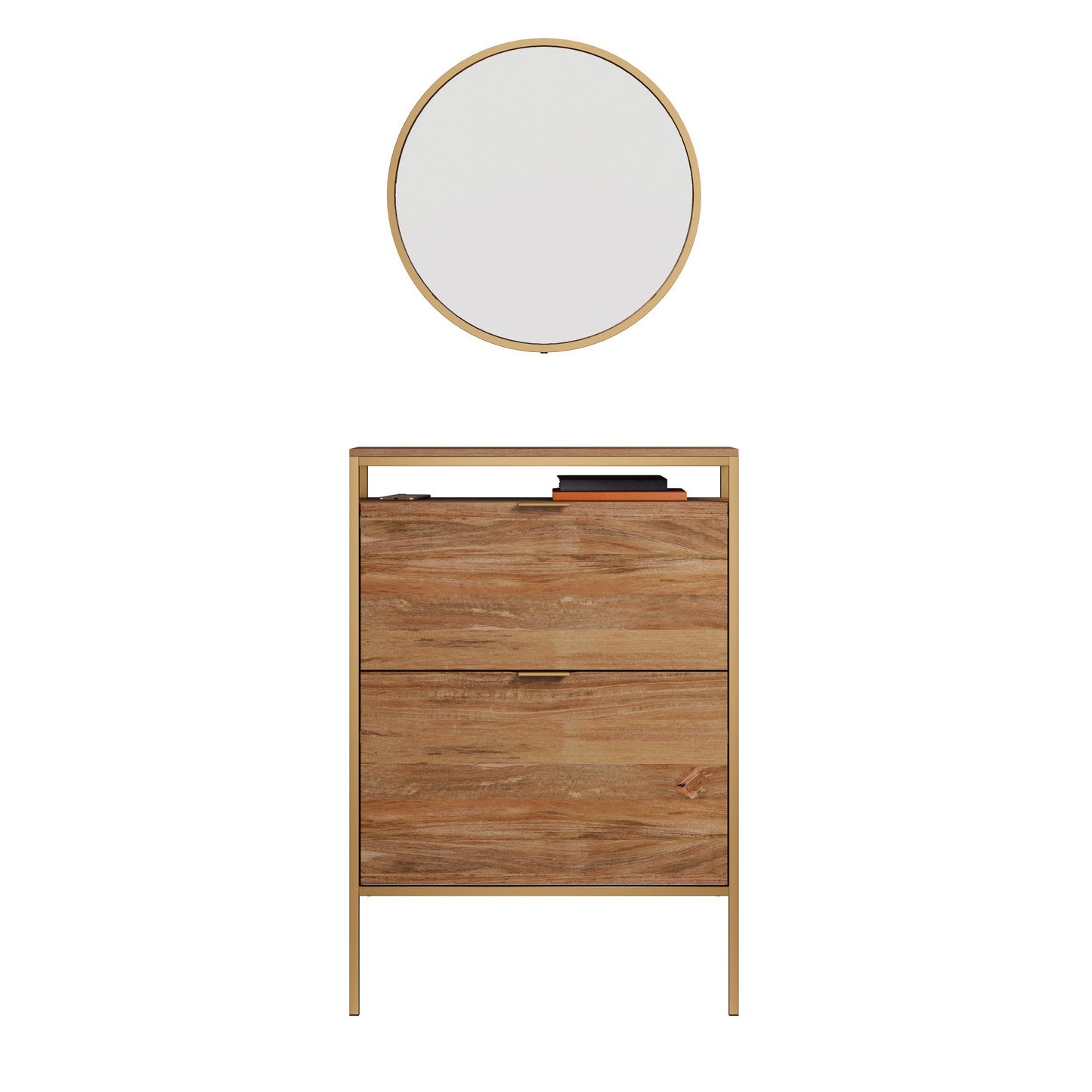 Wall-mounted Shoe Cabinet with Mirror, Brown finish image 6