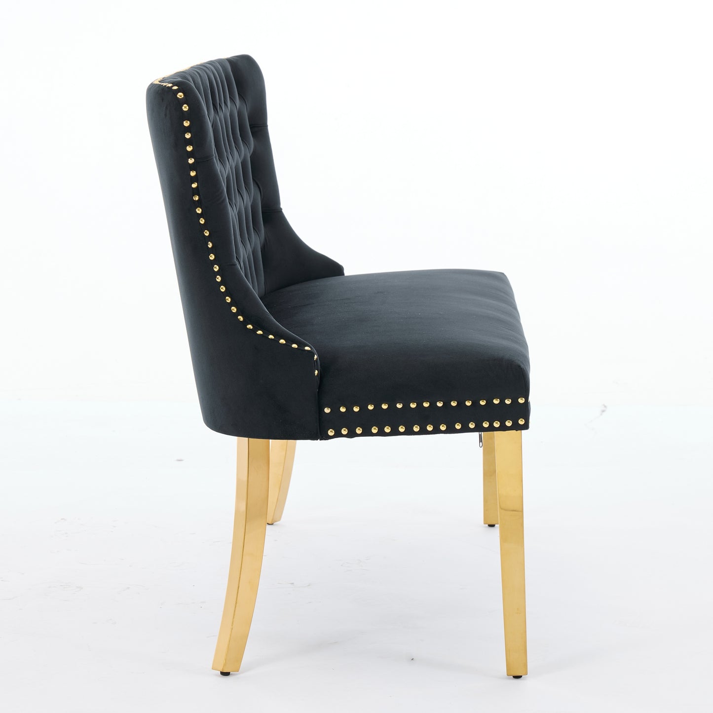 Velvet Double Dining Loveseat Bench, Kitchen & Dining Seating, 2-Seat Tufted Bench w/Handmade Buttons, Wing Back, Gold-Plated Steel Legs, Mid Century Modern,Single Pack,Black,SW1602BK image 5