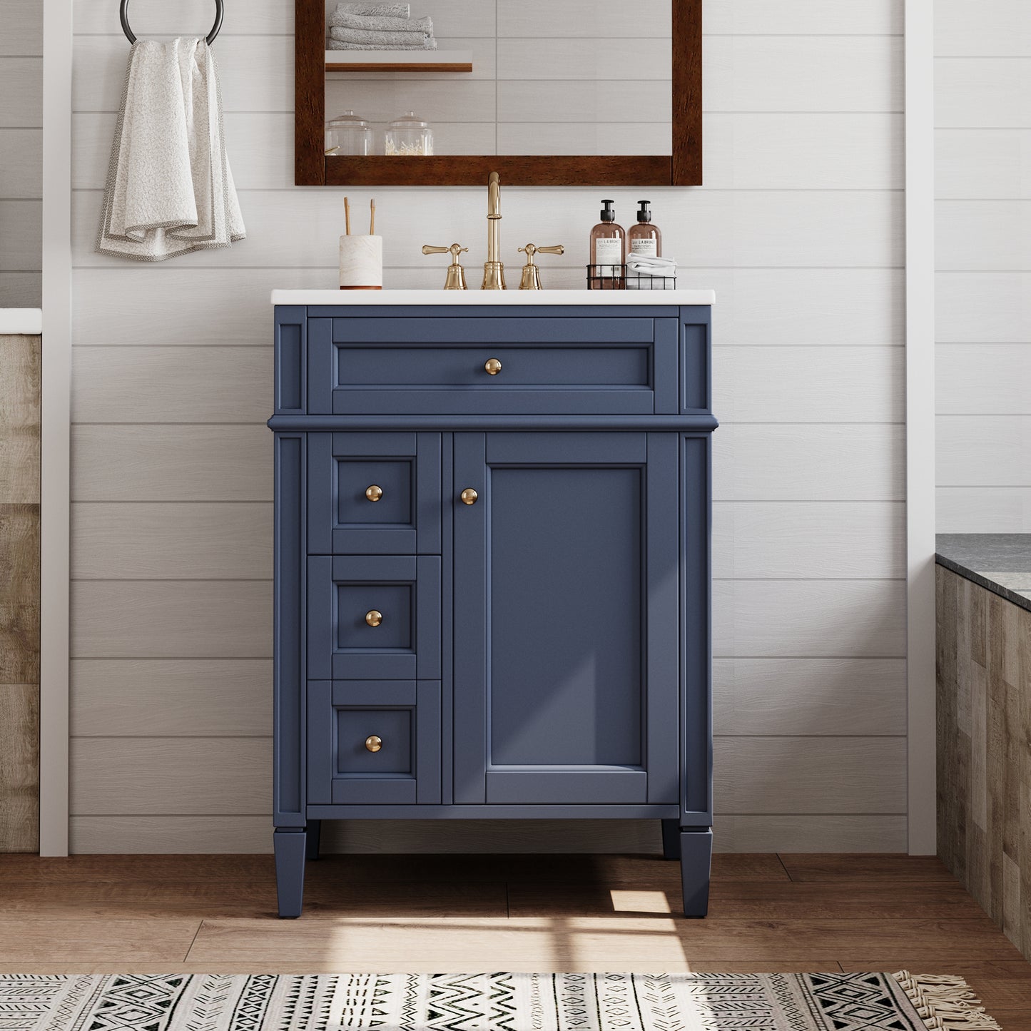 24'' Bathroom Vanity with Top Sink, Modern Bathroom Storage Cabinet with 2 Drawers and a Tip-out Drawer, Single Sink Bathroom Vanity image 1