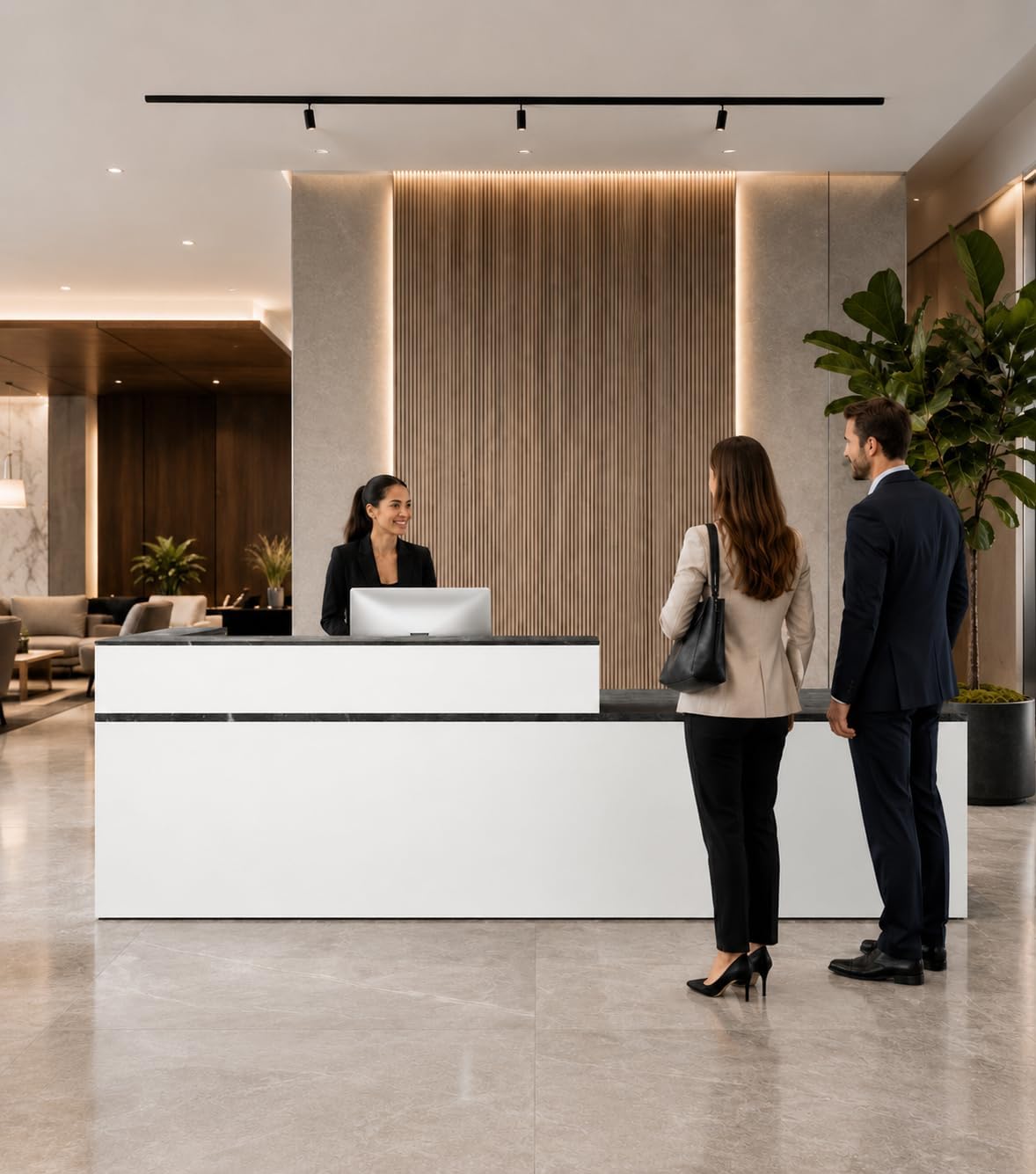 71" L-Shaped Reception Desk with Counter – Front Desk for Office, Salon, Lobby with Lockable Drawer, Keyboard Tray & Cable Management (White & Black, Right) image 7